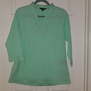 Sharagano sea foam  eyelet lace  tunic Sz M NWOT